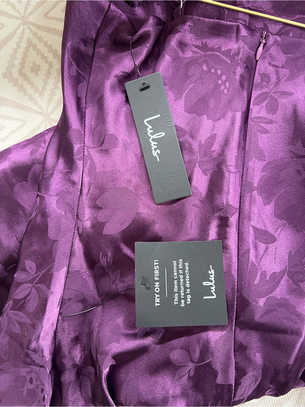 Lulu's Deep Plum Satin Floral Slip Dress - Picture 4 of 4